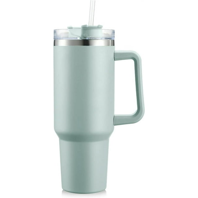 Vaso Térmico de Acero Inoxidable 40OZ Easytao Taza Termica Frio y Caliente con Tapa y Popote Azul Claro