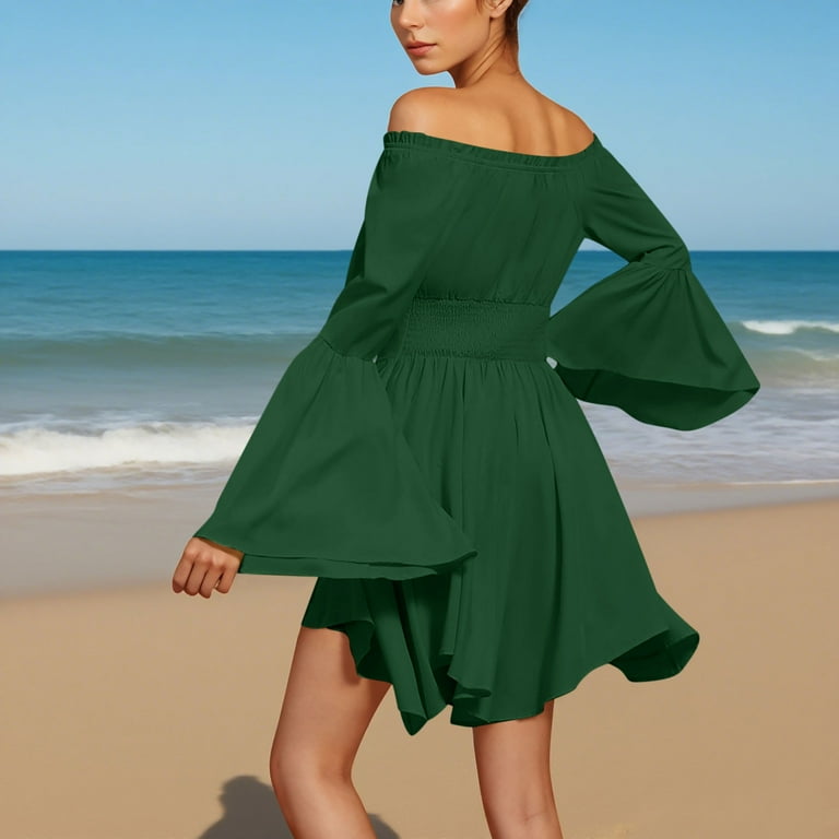 long sleeve pirate dress QATAINLAV Dress for Women Off Shoulder Long Sleeve Lace Up Corset Pirate  Dresses Irregular Hem Renaissance Dress Halloween Costume, Green, M