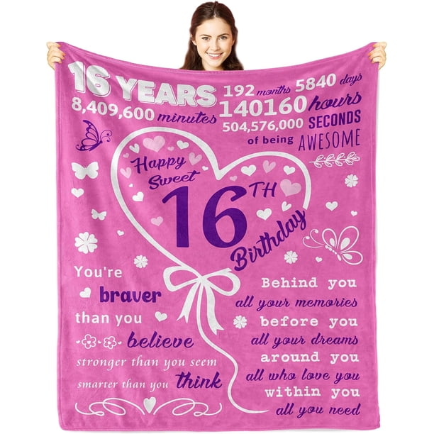 LHSHID Sweet 16 Gifts For Girls Gifts For Teenage Girls 16 16th Birthday Gifts For Girls 16 Year Old Girl Birthday Gift Ideas Gifts For 16 Year Old Girls Teen Girl Gift 16 Throw Blanket 60x80in