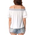 thumbnail image 3 of INSPIRE CHIC Women's Off Shoulder Tops Ruffles Sleeves Smocked Summer Beach Boho Casual Blouses M White, 3 of 6