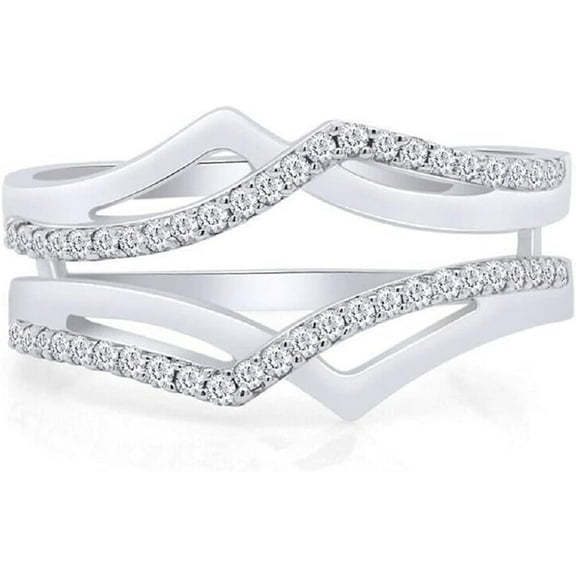 14K White Gold Plated 925 Sterling Silver Criss Cross Infinity Guard Enhancer Ring Round Cut White Moissanite Diamond