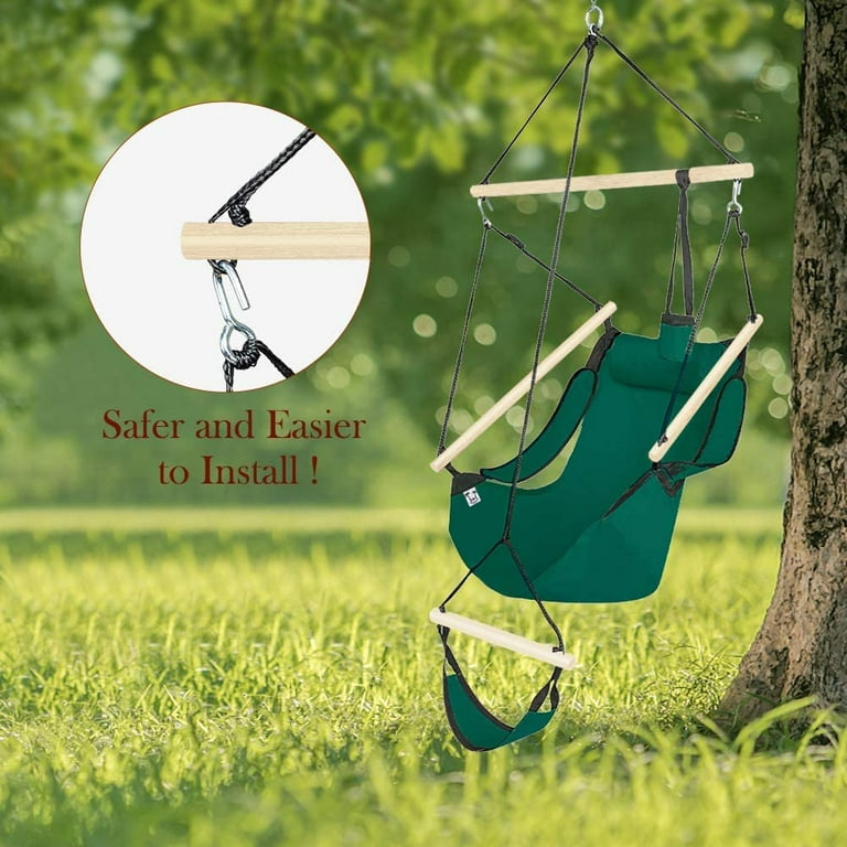 ONCLOUD Hammock Hanging Sky Chair Air Swing Seat with Rope Pillow and Drink Holder Beech Wood Indoor Outdoor Patio Yard 250LBS