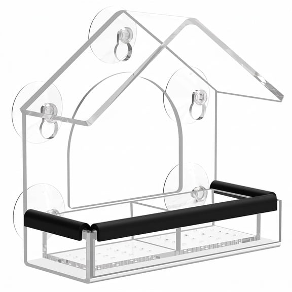 Clear Window Bird Feeder with 5 Strong Suction Cups, Sturdy Outdoor Garden Bird Watching Feeder