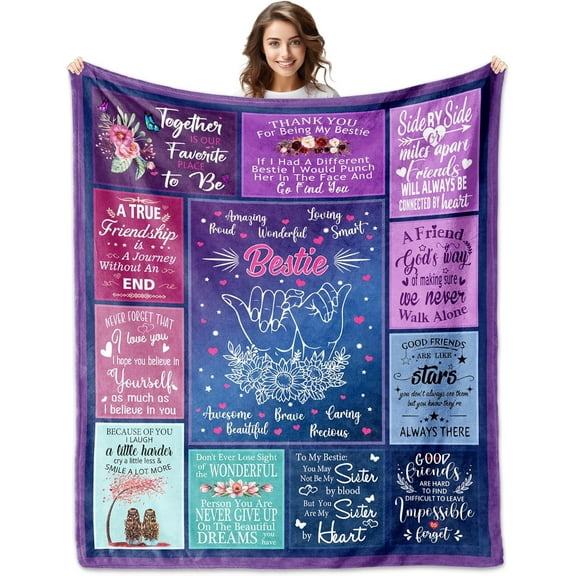 Bestie Gifts for Women, Best Friend Blanket 60"x50", Best Friend Birthday Gifts for Women, BFF Gift for Friends Woman, Soul Sister Long Distance Friendship Gift Ideas for Mothers Day Christmas