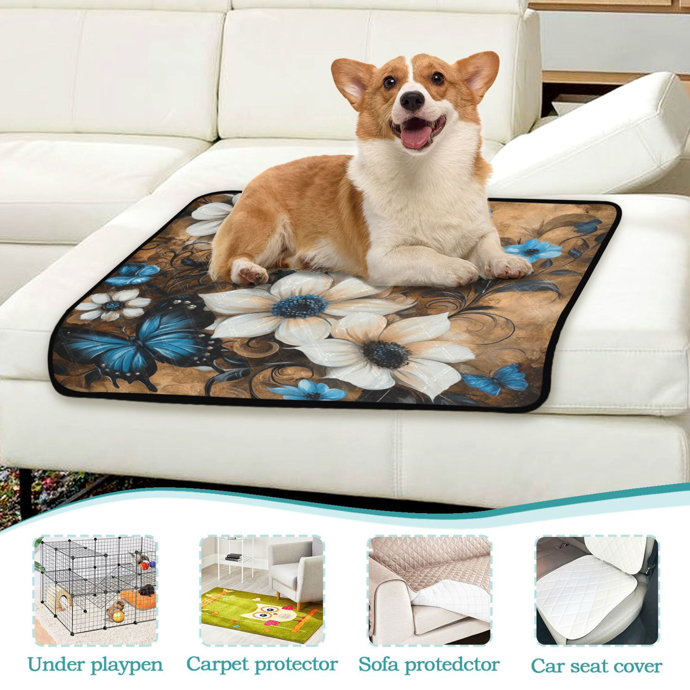 Qxltty Stunning Floral Cat litter Pads Pet Set of 3 Diaper Mats Center Anti-leakage Layer Absorbent Soft and Comfortable
