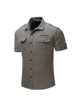 FAVIPT Mens Short Sleeve Work Shirts Ripstop Outdoor Tactical Cargo Shirts  Snap Pocket Button Down Fishing Hiking Shirt 