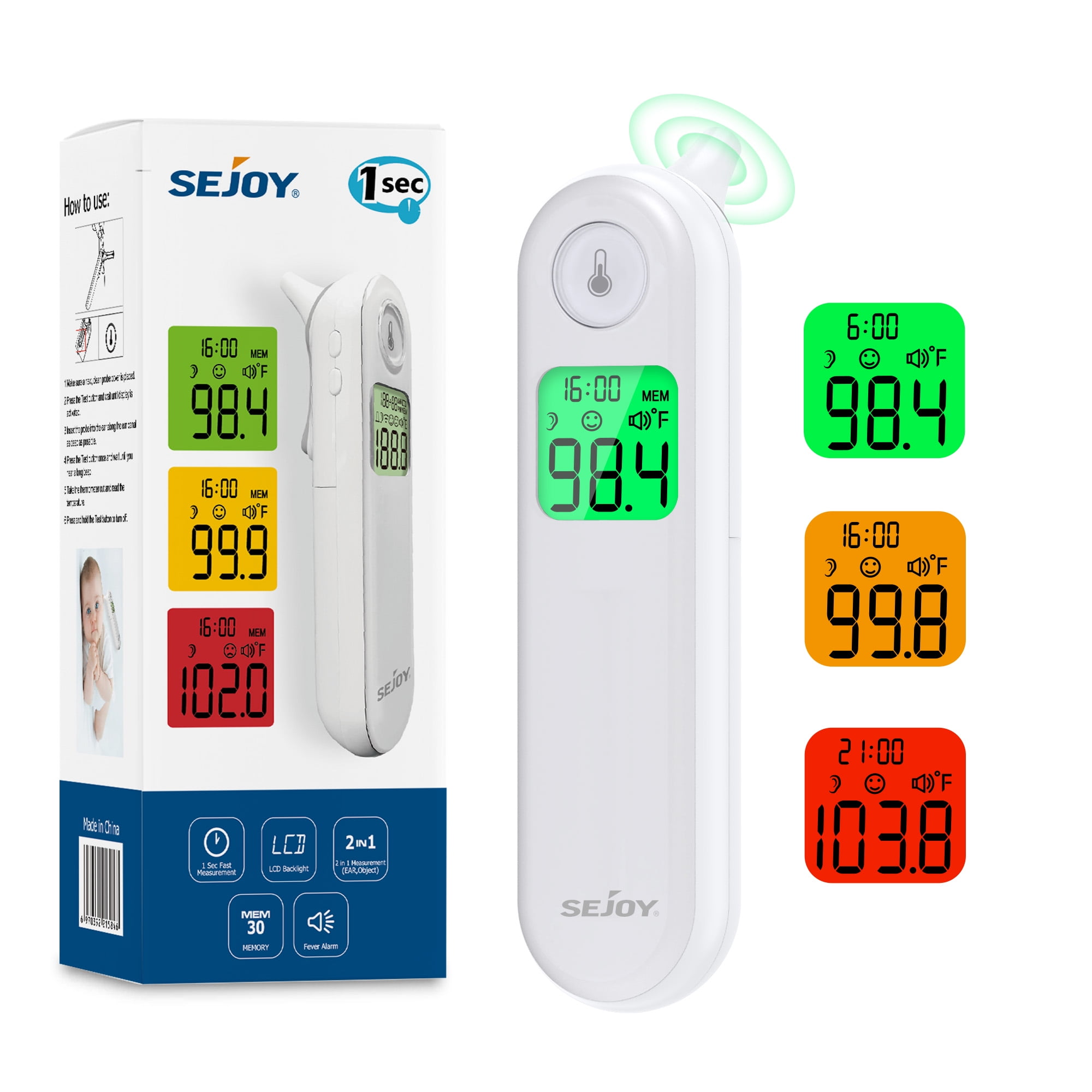 Sejoy Ear Thermometer for Adults, Kids and Babies, Fever Alert,Digital