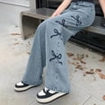 thumbnail image 4 of Girls Baggy Jeans Wide Straight Leg Elastic High Waisted Denim Pants Fashion Y2k Boyfriend Skater Streetwear 8-14Y Cute Jeans for School Girls, 4 of 5
