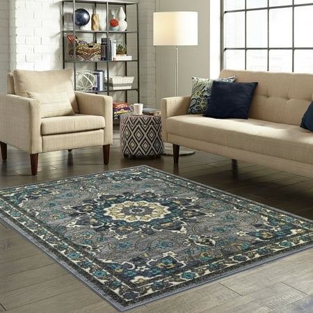Medallion Rug - Mainstays Dickens Blue/Gray Distressed Floral Medallion Area Rug or Runner