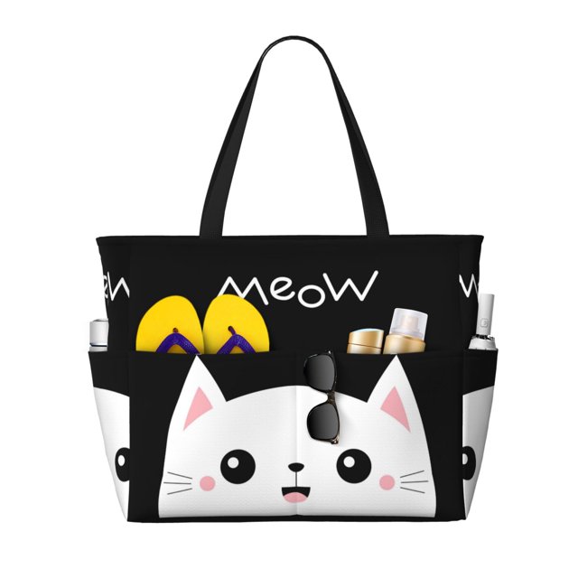 Easygdp Cat Meow Bolsa de Viaje de Playa de Gran Capacidad, Bolsa Tote Perfecta para la Playa, Escapadas de Fin de Semana y Viajes