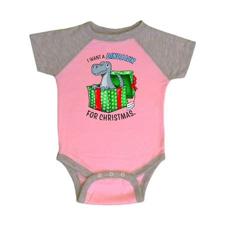 

Inktastic I Want a Dinosaur for Christmas in Green and Red Gift Box Gift Baby Boy or Baby Girl Bodysuit