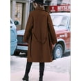 thumbnail image 2 of Women'S Wool Pea Coat Double Breasted Fleece Trench Coat Mid Long Winter Wool Blend Overcoat Dressy Outfit Dark Brown XL, 2 of 7