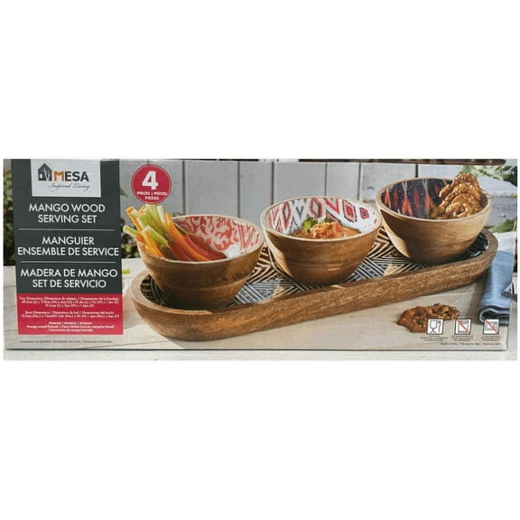 Inspired Living Printed Mango Serving Set Wood, 4-Piece