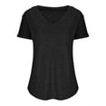 thumbnail image 3 of WIZUTIZ T Shirts for Women Holiday Saving Cotton Linen Tshirt Short Sleeve Plus Size Cotton Blend Solid Blouse Cotton Soft V-Neck Tee Oversize Athletic Tshirts Work Out Fashion Ladies T-shirt Black, 3 of 5