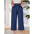 thumbnail image 3 of SHOWMALL Womens Plus Wide Leg Pants High Waisted Palazzo Pants Navy Blue 4X Belted Lightweight Work Pants Lose Trousers with Pockets, 3 of 9