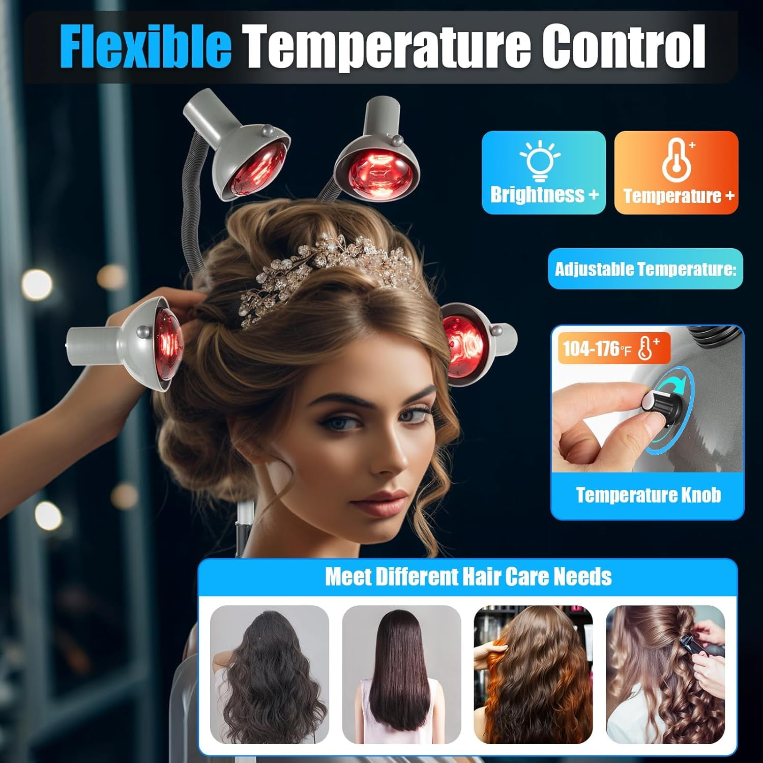5 Head Infrared Heat Lamp 750W Portable Floor Hair Dryer Hair Steamer,Adjusting Height Styling Perming Dryer Styling Perming Dryer Accelerator for Barbershops, Beauty Salons