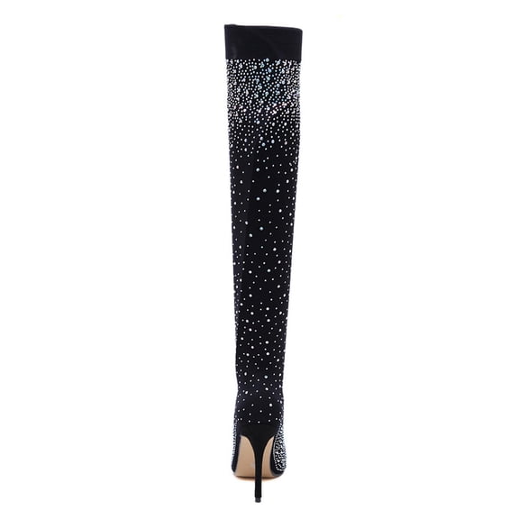 LEORX Women Tall Boots Rhinestone Black Breathable 2Set