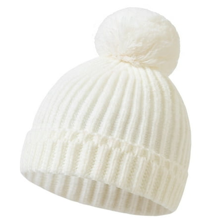 

Kids Winter Beanie Hat Children’s Warm Knitted Fleece Lined Woollen Ski Pompom Hat for Boys & Girls 3-9 Years White 0 Months
