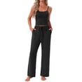 thumbnail image 2 of INSPIRE CHIC Women's Pajama Set Cami Jersey Knit Adjustable Spaghetti Strap Elastic Waist Wide Leg Pants with Pockets XS Black, 2 of 6