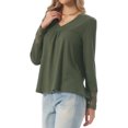 thumbnail image 4 of INSPIRE CHIC Long Sleeve V Neck Blouse for Women's Loose Fit Casual Tops Fall Winter Basic t Shirts XS Army Green, 4 of 6