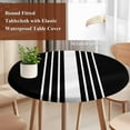 thumbnail image 6 of Black White Stripe Fitted Tablecloth with Elastic Edged, Round Table Cloth for Dining Table, Modern Rustic Vertical Striped Waterproof Oil Proof Table Cover for Indoor Outdoor 45"-54", 6 of 9
