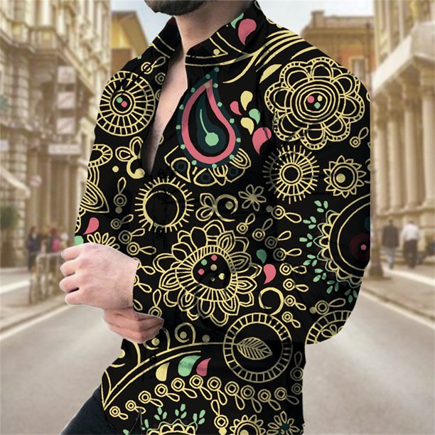 Camisas de moda con estampado floral en 3D para hombre, camisas de manga larga con solapa estampada, ropa informal vintage de lujo con gráficos de calle, tops ajustados para hombre