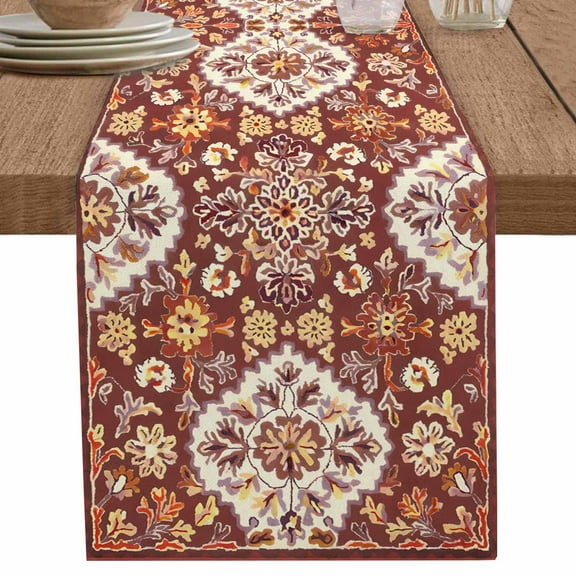 nqOlkjepod Red Boho Ethnic Table Runner 120 Inches Long Farmhouse Dress Scarves, Southwest Aztec Dining Tablerunner for Coffee Table/Kitchen Island/Party Décor, 13" x 120"