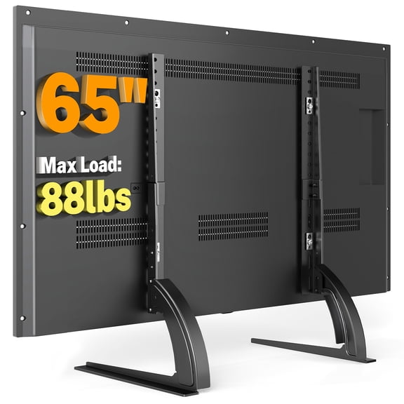 RTVR Table Top TV Stand Mount for 27-65 inch LCD LED Flat Curved Screen TVs Black Universal Tabletop Stand
