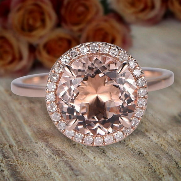 Huge Sale Antique Design Halo 1.25 Carat 6mm Round Cut Morganite and Diamond Moissanite Halo Engagement Ring with 18k Gold Plating
