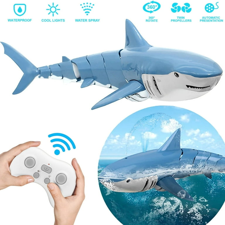 Lvelia 2.4Ghz Remote Control Shark Toys for Boys Girls 1 18 Scale High Simulation Shark for Pool Electric RC Shark Fish Toys with Light Spray Water Function for Kids Ages 6 Blue Walmart