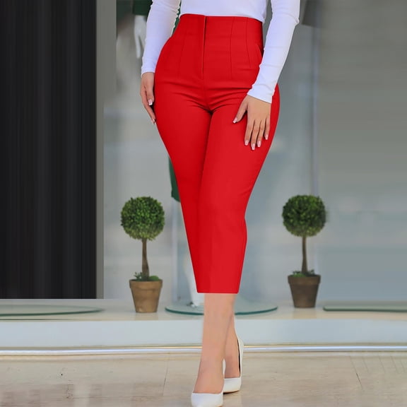 Neewe Pull On Capri Pants for Women Solid Color Slim Fitting with Pockets Elastic Waist Capri Casual Pants