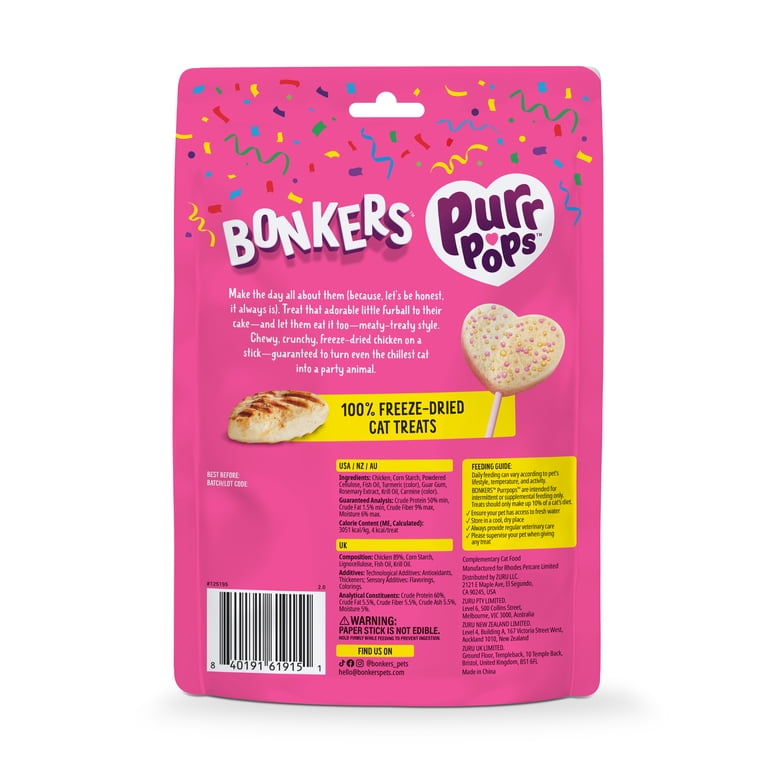 BONKERS Purrpops Birthday Edition Freeze-Dried Chicken Flavored