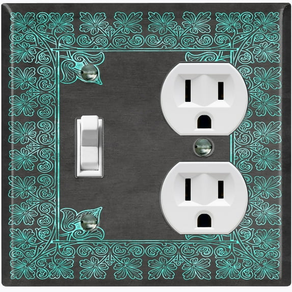 Metal Light Switch Plate Cover Black Teal French Victorian Frame FRA005