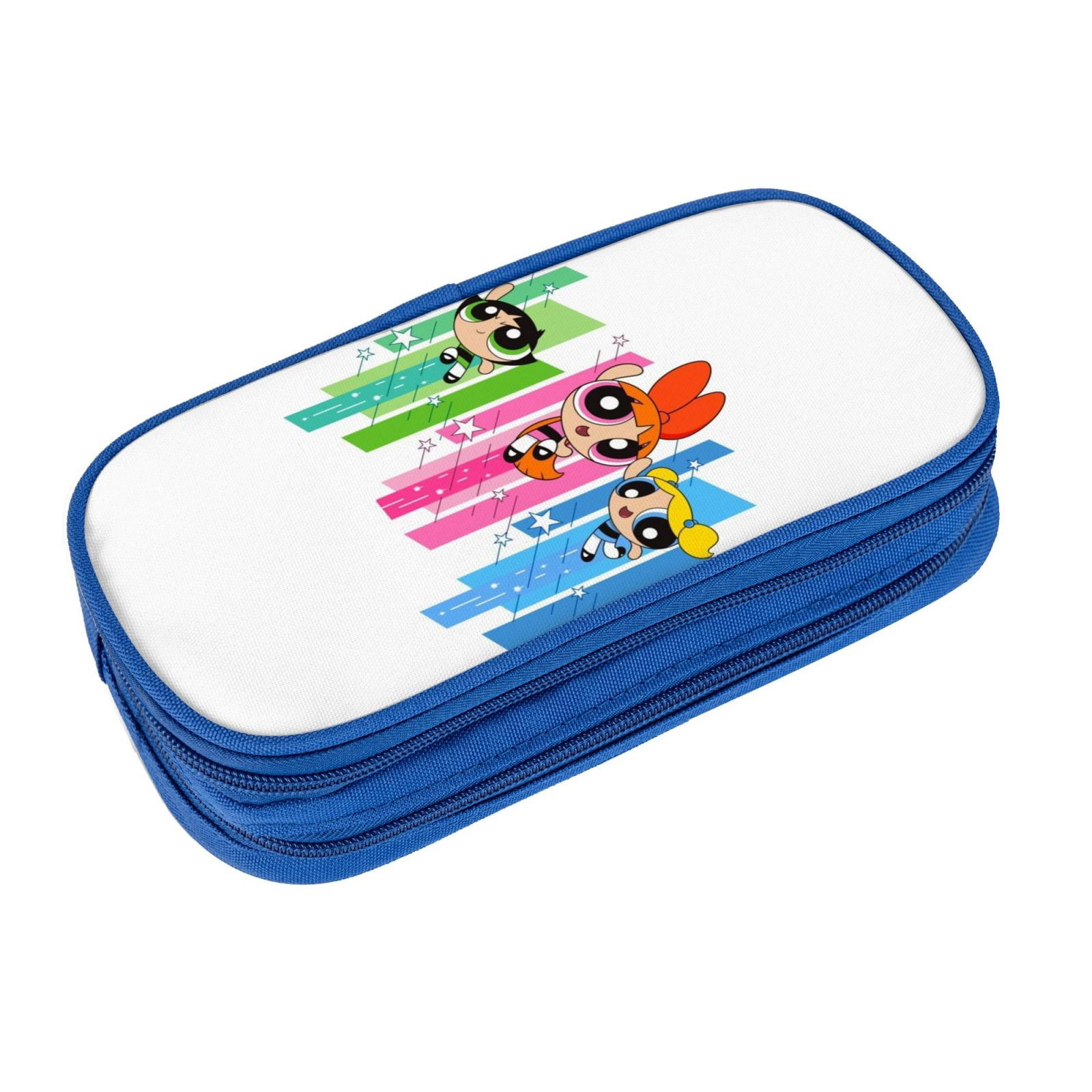 The Powerpuff Gi-rls Pencil Case Large Capacity Pencil Pouch Penbag Office Stationery Organizer Travel Makeup Bag Blue