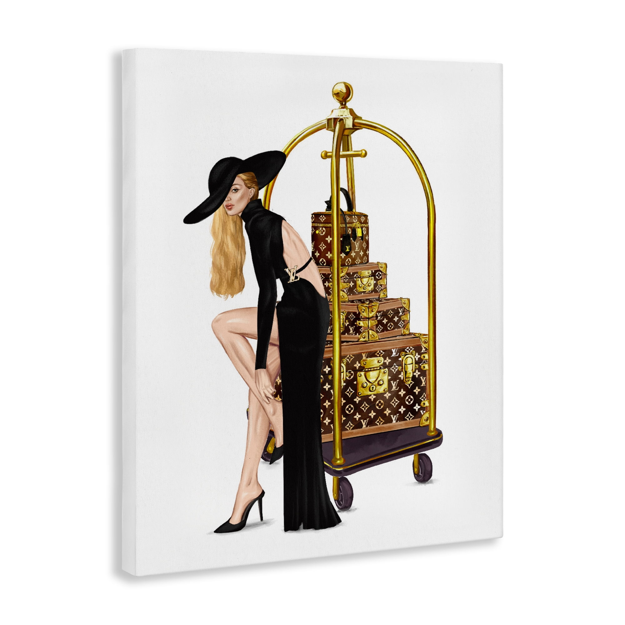 Fashionista with Hotel Luggage Canvas Wall Art, design by Ziwei Li