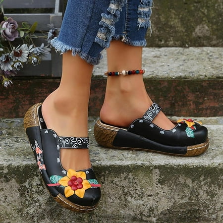 

KBODIU Sandals Women Athletic Comfortable Outdoor Sandals with Arch Support Walking Sandals for Women New Retro High Quality Flat Heel Platform Pump for Spot/Beach/Travel/Home Black 41