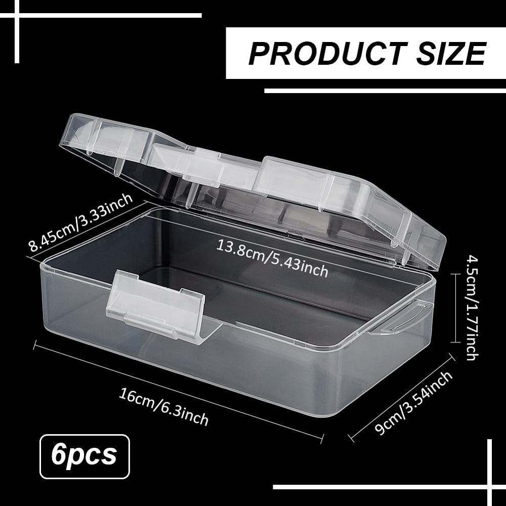 6Pcs Rectangle Plastic Container Box 6.3x3.5x1.7Inch Small Clear Storage Organizer with Lids for Beads Jewelry Small Craft Accessories Office