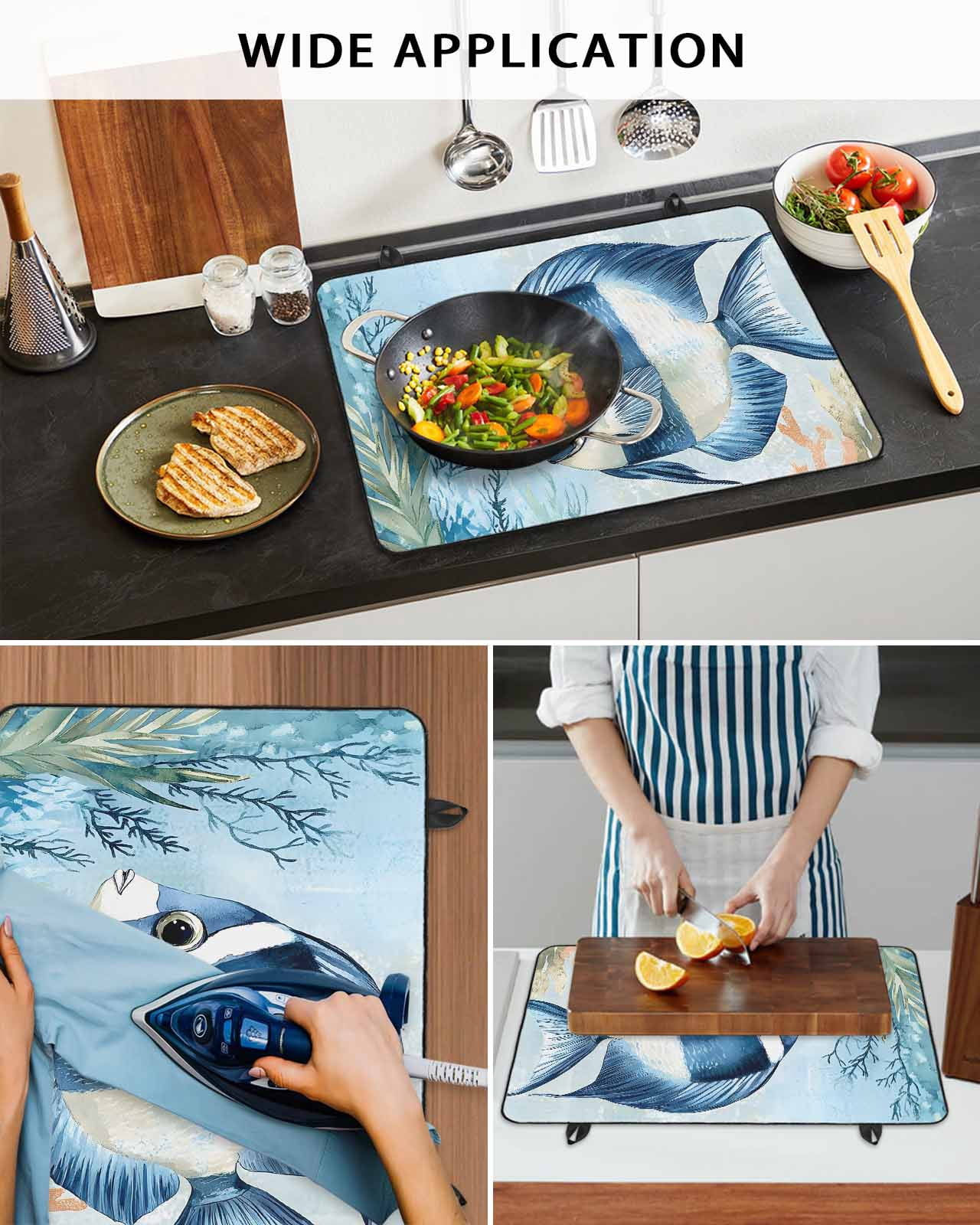 nqOlkjepod Large Induction Cooktop Protector Mat 36"x21", Coastal Ocean Fish Stove Top Covers for Electric Stove, Summer Watercolor Coral Decorative Stove Burner Cover Mats, Glass Top Stove Cover