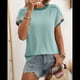 thumbnail image 5 of Blusa Informal de Corta con Cuello Redondo y Bloques de Color Acanalados para Mujer Lago Verde S, 5 of 9
