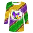 thumbnail image 4 of S LUKKC LUKKC Mardi Gras Shirt For Women Summer Carnival Theme Party Outfits Casual Fashion Print Pullover Round Neck 3/4 Sleeve Top Blouse, 4 of 4