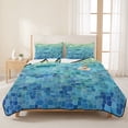 thumbnail image 3 of Twin XL Quilt Set 68''x98'', Turquoise Blue Teal Lightweight Bedspread Coverlet Set with 2 Pillow Shams, Chic Stained Glass Texture Aesthetic Breathable All Season Quilt Bedding for Dorm/Guest Room, 3 of 9
