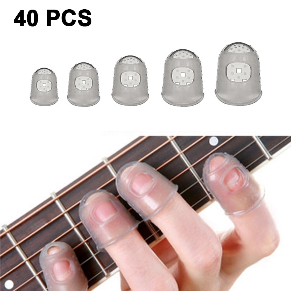 50 Pieces Guitar Finger Protectors, 5 Sizes Silicone Fingertips Guards, 5 Colors Anti Slip Fingertip Protectors for Guitar Playing Men Women