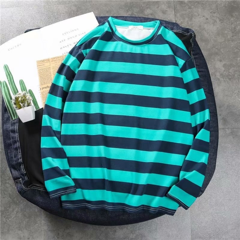 BUYISI Mens Striped Long Sleeve Tee Shirts Vintage Motorcycle TShirt Casual Baggy Tops Green L