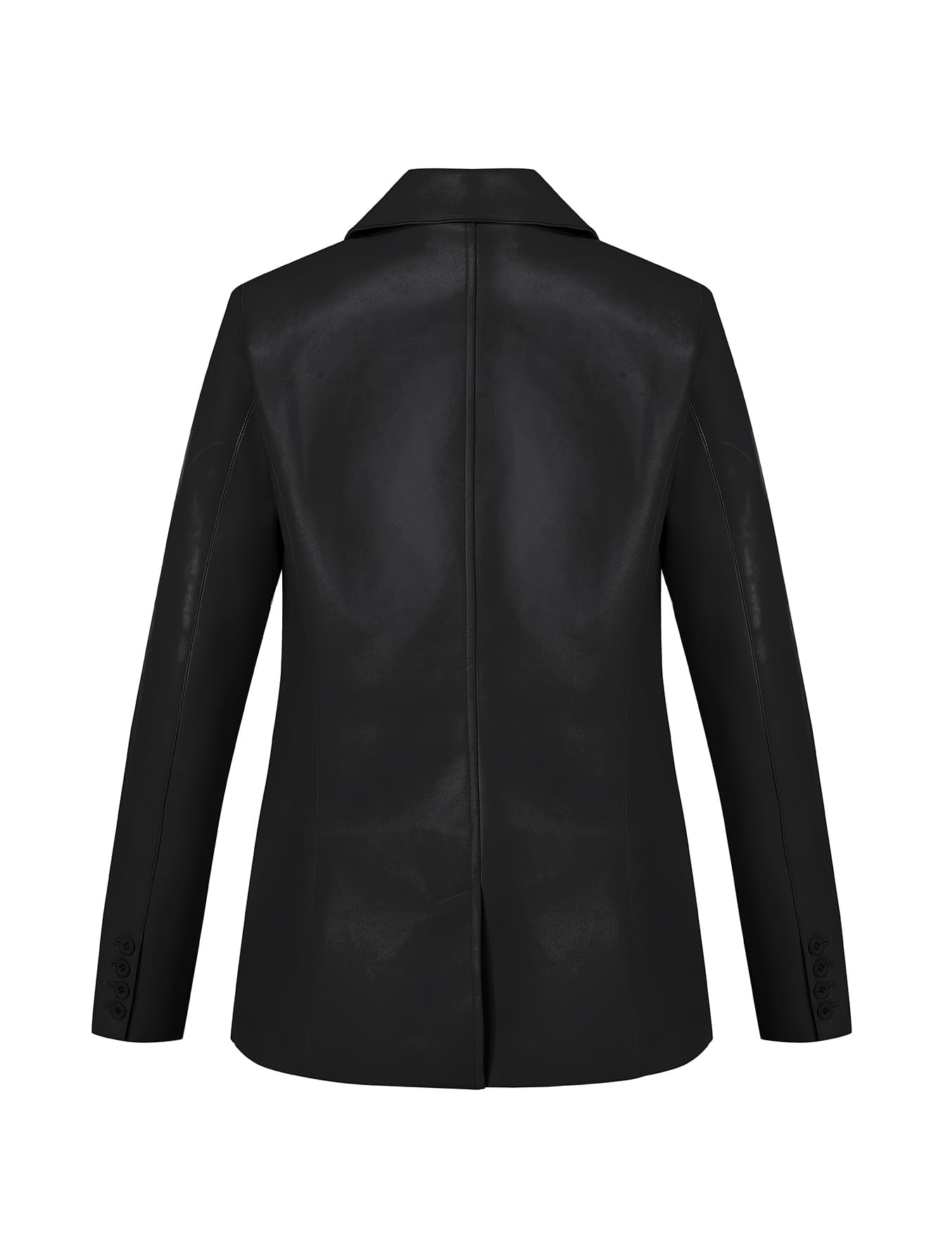 Giolshon Women's Faux Leather Mid-Length Open Front Blazer with Pockets Business Casual Spring Fashion Outerwear