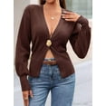 thumbnail image 5 of Women Knitted Cardigan Long Sleeve V-Neck Sweater One Leaf Button Down Outwear Coffee M, 5 of 10