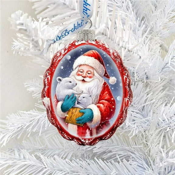 3 x 2 in. Santa with Cubs Mercury Glass Ornaments Christmas Santa Snowman Decor