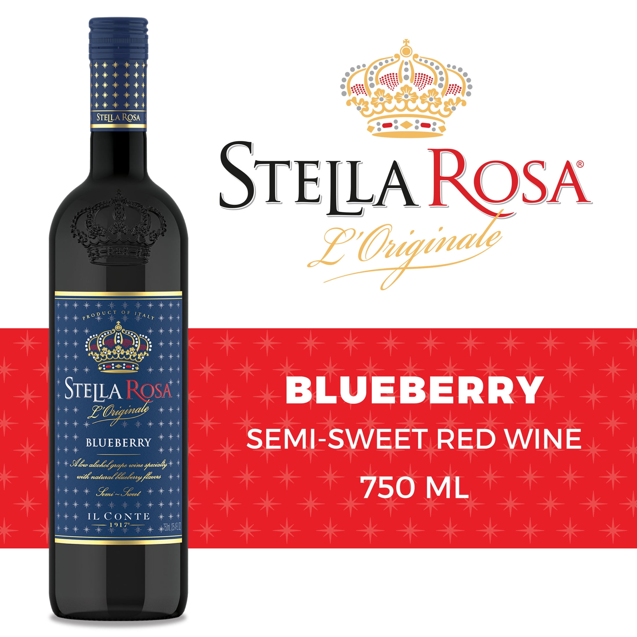Stella Rosa Blueberry Red Wine 750ml Glass Bottle, Semi-Sweet, 5% ABV, Piedmont Italy