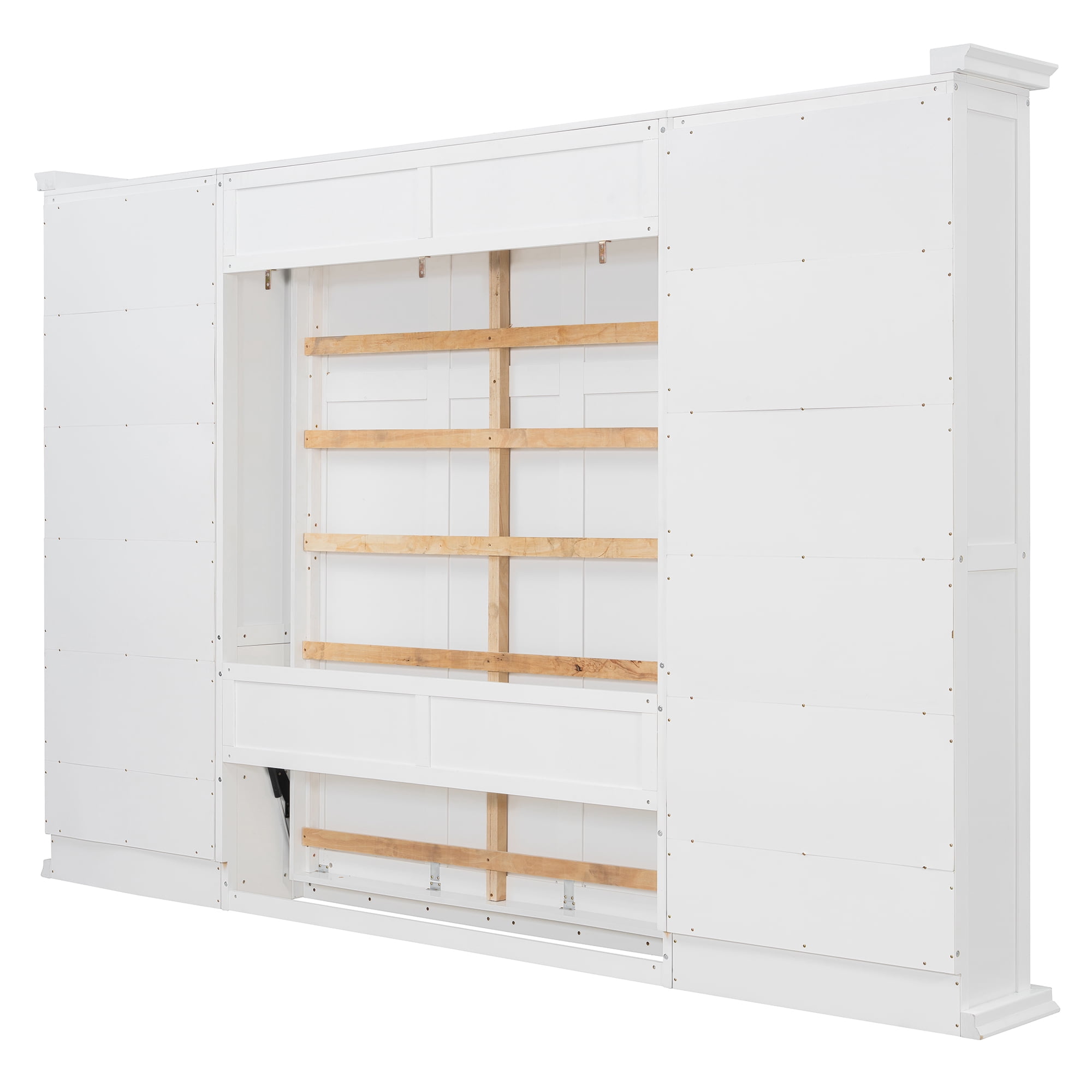 Queen Size Murphy Bed with Dual Sliding Storage Cabinets, 6-Tier Open Shelves, Space-Saving for Small Space, Guest Room