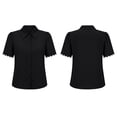 thumbnail image 7 of ClodeEU Women's Collared V Neck Short Sleeve Button Shirt with Lace Trim,Casual Fitted Work Shirt for Office Black,Women's Plus L, 7 of 7