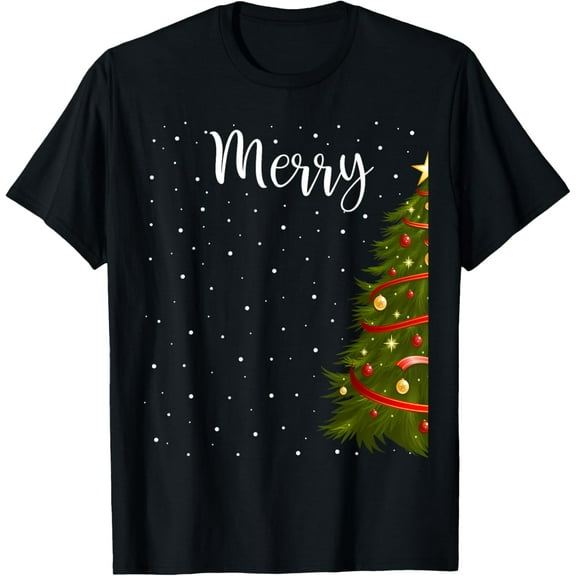Merry Christmas Funny Christmas Tree Couples Matching T-ShirtMen and women, Black T-shirt, size: Extra large